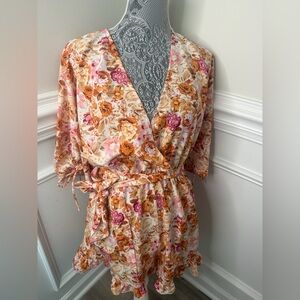 Lush Womens Floral Romper Size L